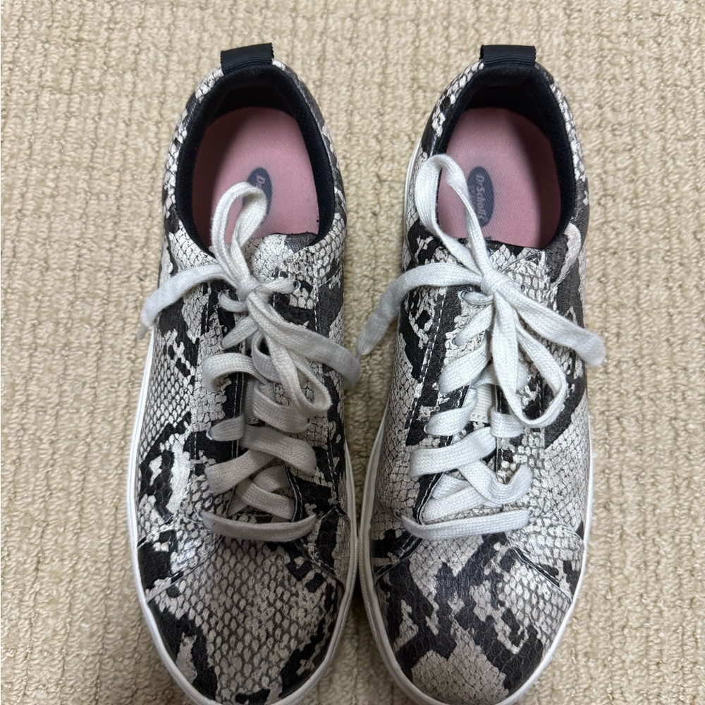 Women's Snake-Print Lace-Up Sneakers - Black & White
